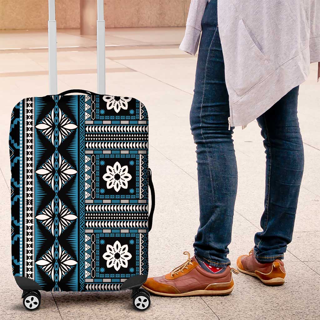 Fiji Masi Tapa Pattern Blue Luggage Cover - Polynesian Pride