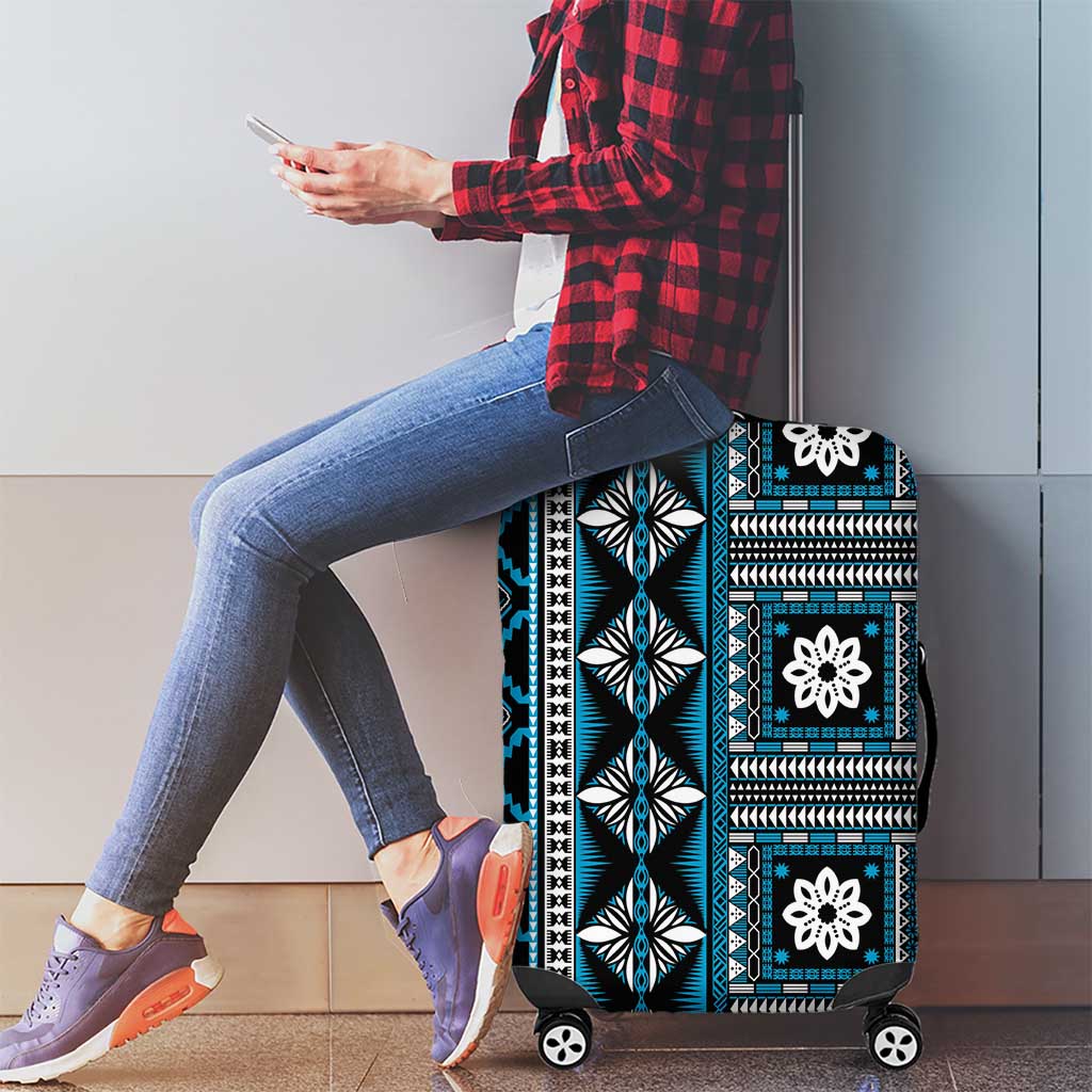 Fiji Masi Tapa Pattern Blue Luggage Cover - Polynesian Pride