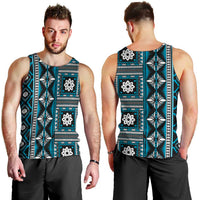 Fiji Masi Tapa Pattern Blue Men Tank Top - Polynesian Pride