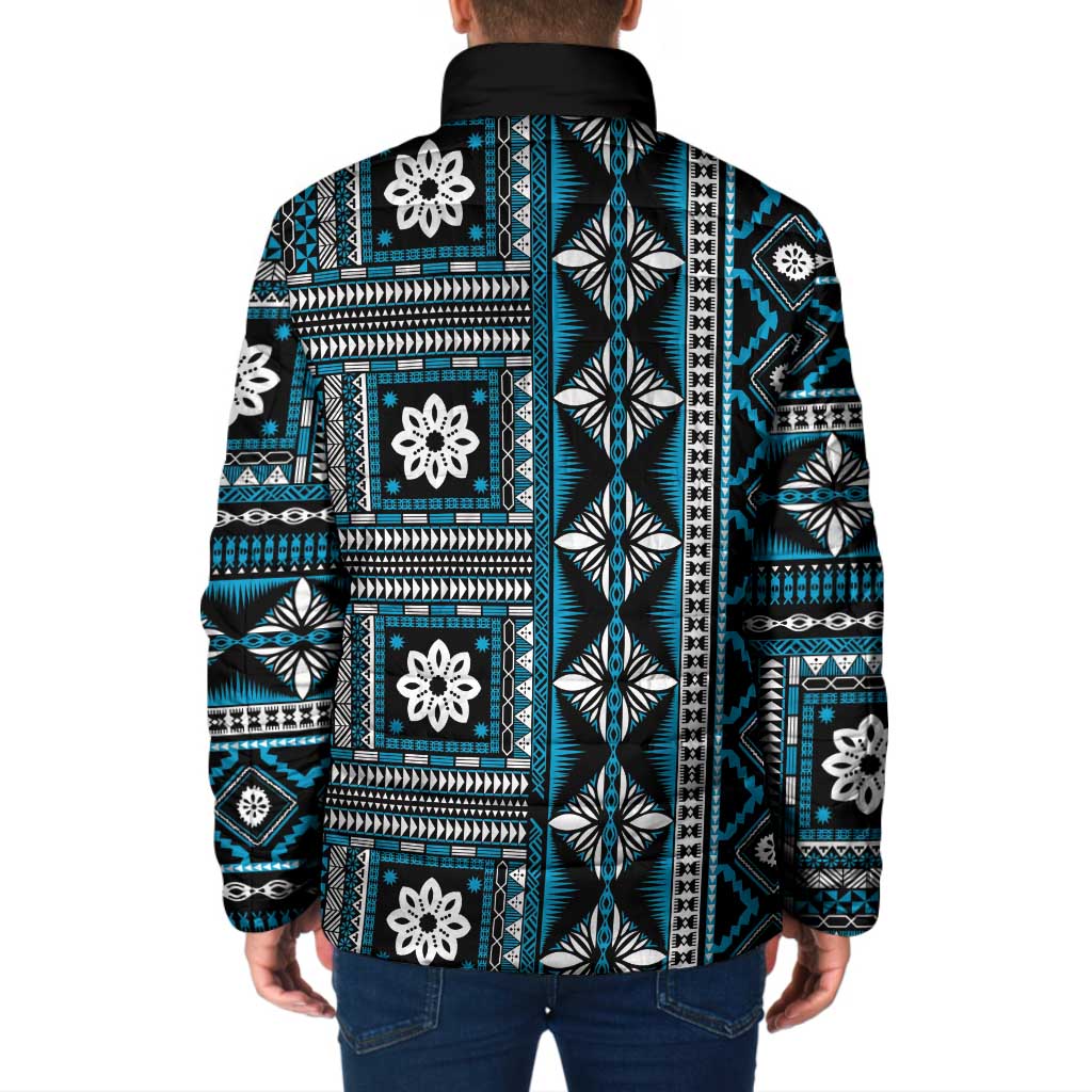 Fiji Masi Tapa Pattern Blue Padded Jacket - Polynesian Pride