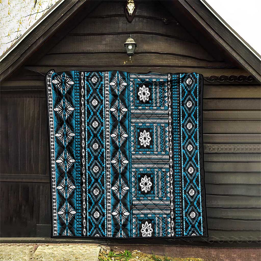 Fiji Masi Tapa Pattern Blue Quilt - Polynesian Pride