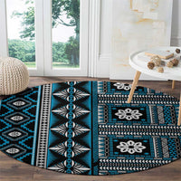 Fiji Masi Tapa Pattern Blue Round Carpet - Polynesian Pride