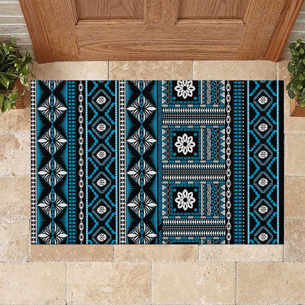 Fiji Masi Tapa Pattern Blue Rubber Doormat - Polynesian Pride