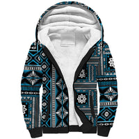 Fiji Masi Tapa Pattern Blue Sherpa Hoodie - Polynesian Pride