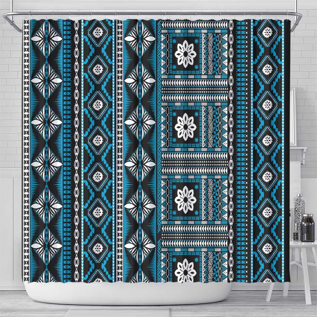 Fiji Masi Tapa Pattern Blue Shower Curtain - Polynesian Pride