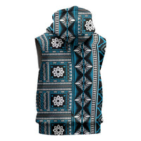 Fiji Masi Tapa Pattern Blue Sleeveless Hoodie - Polynesian Pride