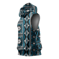 Fiji Masi Tapa Pattern Blue Sleeveless Hoodie - Polynesian Pride