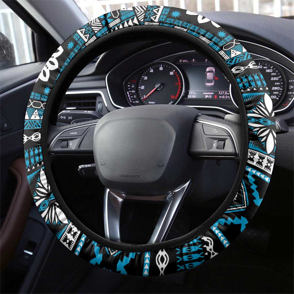 Fiji Masi Tapa Pattern Blue Steering Wheel Cover - Polynesian Pride