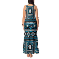 Fiji Masi Tapa Pattern Blue Tank Maxi Dress - Polynesian Pride