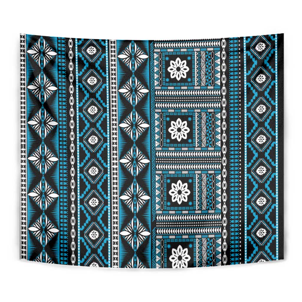 Fiji Masi Tapa Pattern Blue Tapestry - Polynesian Pride