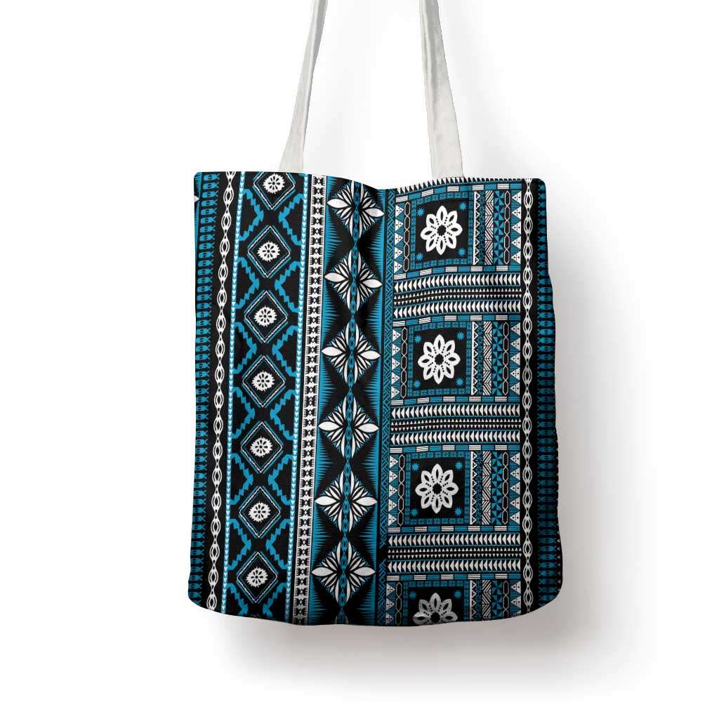 Fiji Masi Tapa Pattern Blue Tote Bag - Polynesian Pride