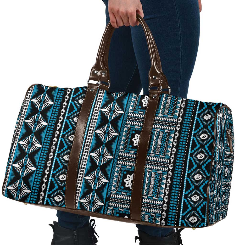 Fiji Masi Tapa Pattern Blue Travel Bag - Polynesian Pride