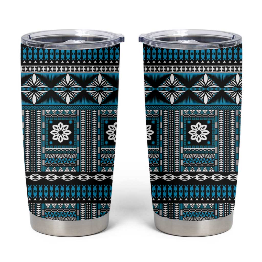 Fiji Masi Tapa Pattern Blue Tumbler Cup - Polynesian Pride