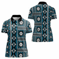 Fiji Masi Tapa Pattern Blue Women Polo Shirt - Polynesian Pride