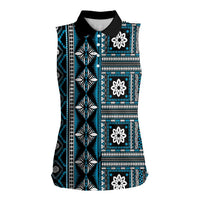 Fiji Masi Tapa Pattern Blue Women Sleeveless Polo Shirt - Polynesian Pride