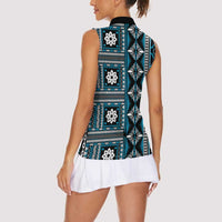 Fiji Masi Tapa Pattern Blue Women Sleeveless Polo Shirt - Polynesian Pride