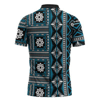 Fiji Masi Tapa Pattern Blue Zipper Polo Shirt - Polynesian Pride