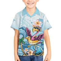 Hawaii Flamingo Kid Hawaiian Shirt Plumeria Tropical Beach LT01 Kid Blue - Polynesian Pride