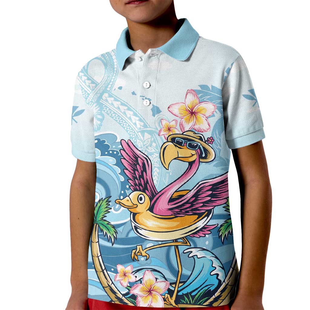 Hawaii Flamingo Kid Polo Shirt Plumeria Tropical Beach LT01 Kid Blue - Polynesian Pride