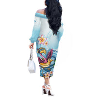 Hawaii Flamingo Off The Shoulder Long Sleeve Dress Plumeria Tropical Beach