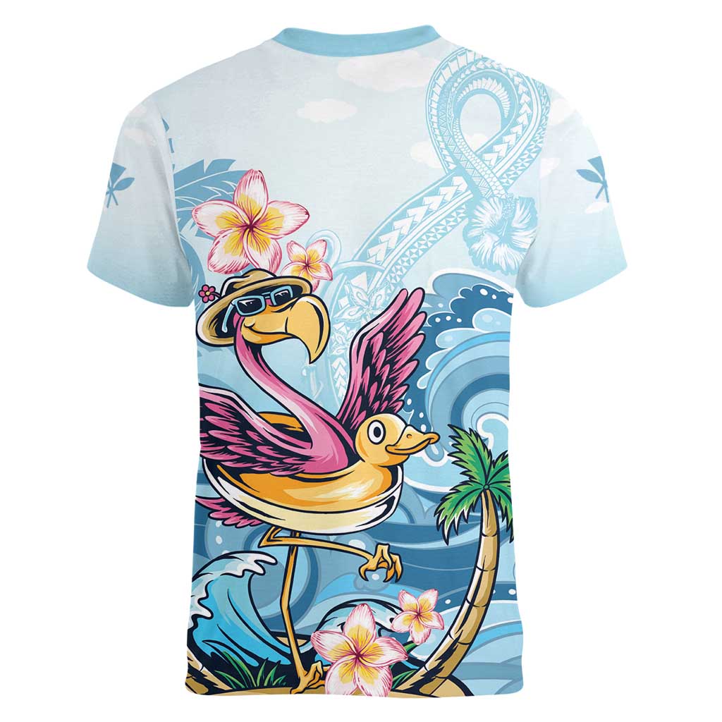 Hawaii Flamingo Women V-Neck T-Shirt Plumeria Tropical Beach LT01 - Polynesian Pride
