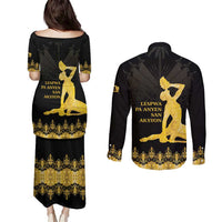 Haiti Neg Marron Gold Couples Matching Puletasi and Long Sleeve Button Shirt Lespwa pa anyen san aksyon