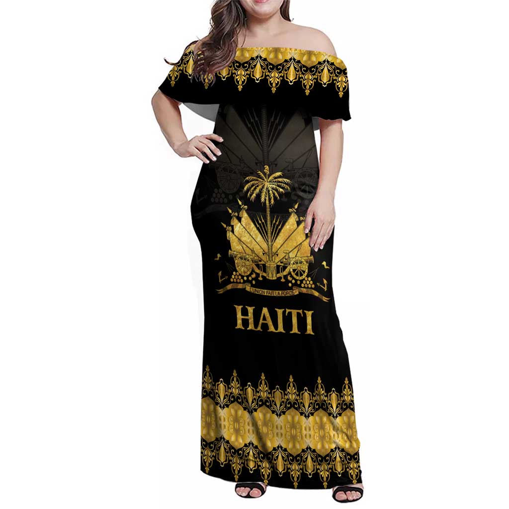 Haiti Neg Marron Gold Family Matching Off Shoulder Maxi Dress and Hawaiian Shirt Lespwa pa anyen san aksyon