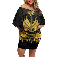 Haiti Neg Marron Gold Family Matching Off Shoulder Short Dress and Hawaiian Shirt Lespwa pa anyen san aksyon
