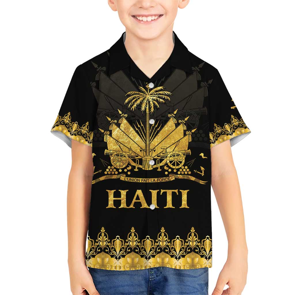 Haiti Neg Marron Gold Family Matching Off Shoulder Short Dress and Hawaiian Shirt Lespwa pa anyen san aksyon