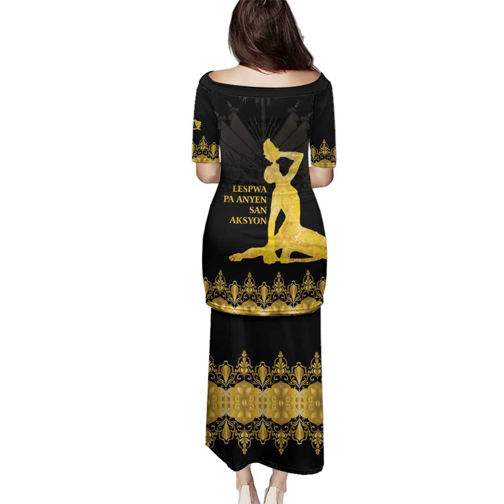 Haiti Neg Marron Gold Family Matching Puletasi and Hawaiian Shirt Lespwa pa anyen san aksyon