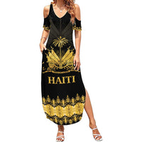 Haiti Neg Marron Gold Family Matching Summer Maxi Dress and Hawaiian Shirt Lespwa pa anyen san aksyon