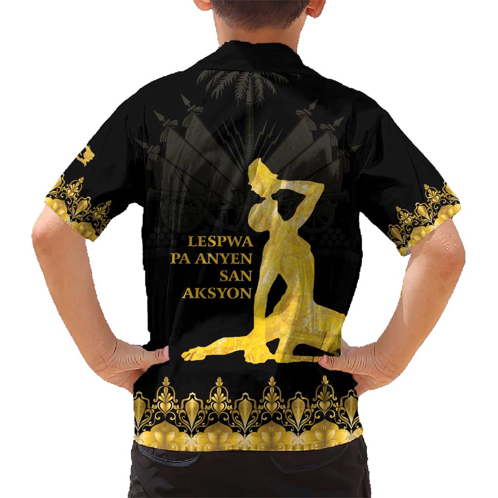 Haiti Neg Marron Gold Kid Hawaiian Shirt Lespwa pa anyen san aksyon