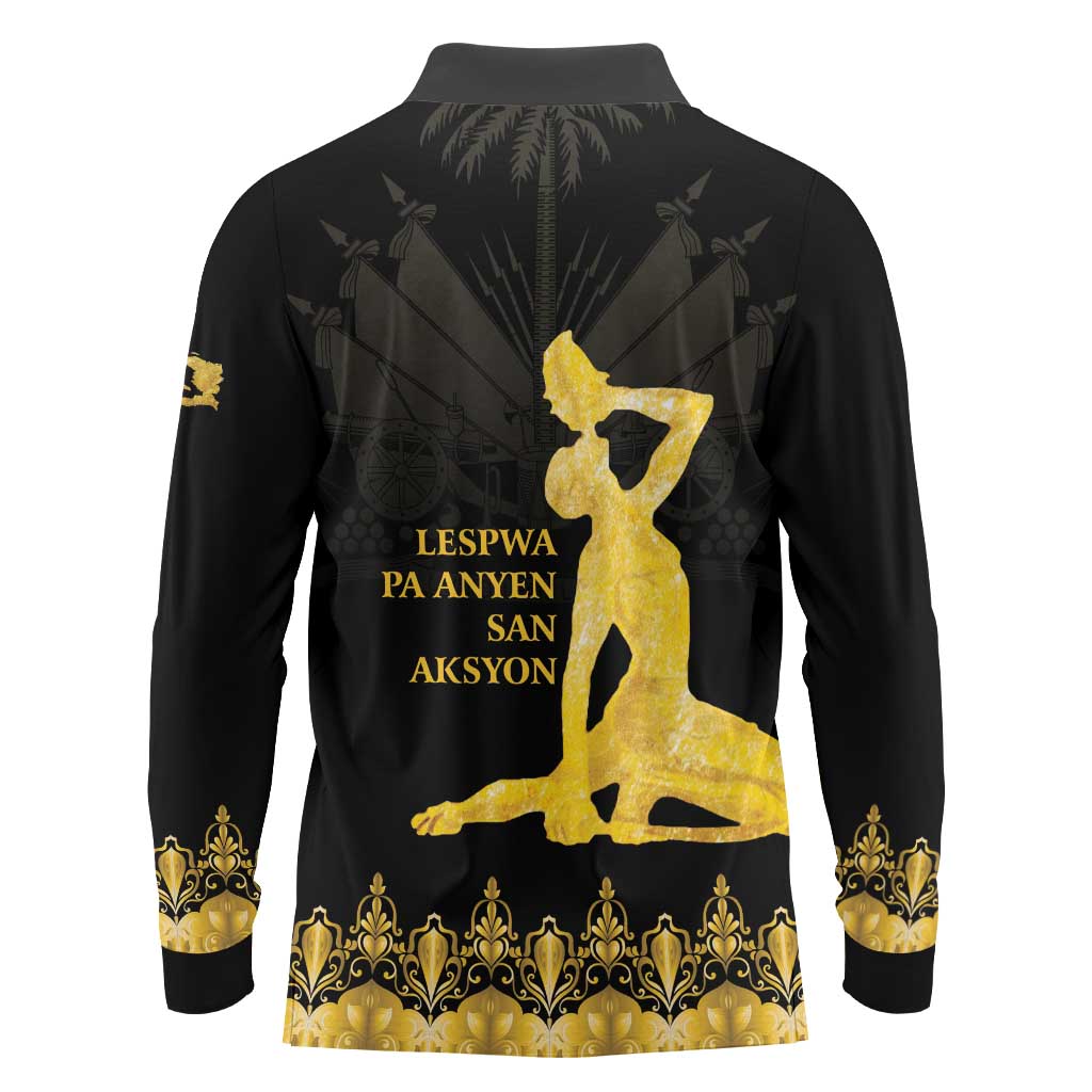 Haiti Neg Marron Gold Long Sleeve Polo Shirt Lespwa pa anyen san aksyon