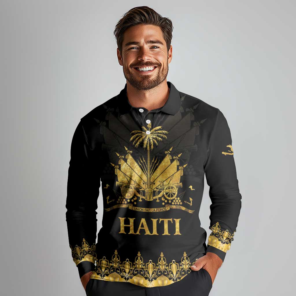 Haiti Neg Marron Gold Long Sleeve Polo Shirt Lespwa pa anyen san aksyon