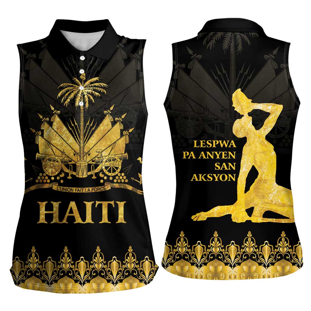 Haiti Neg Marron Gold Women Sleeveless Polo Shirt Lespwa pa anyen san aksyon