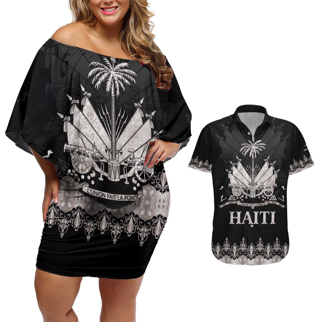 Haiti Neg Marron Silver Couples Matching Off Shoulder Short Dress and Hawaiian Shirt Hope is Nothing Without Action