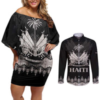 Haiti Neg Marron Silver Couples Matching Off Shoulder Short Dress and Long Sleeve Button Shirt Hope is Nothing Without Action