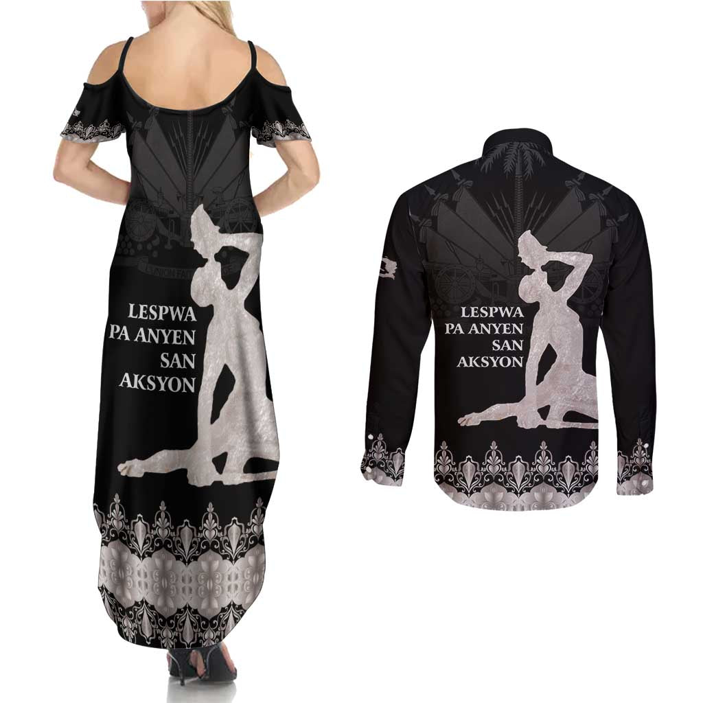 Haiti Neg Marron Silver Couples Matching Summer Maxi Dress and Long Sleeve Button Shirt Hope is Nothing Without Action