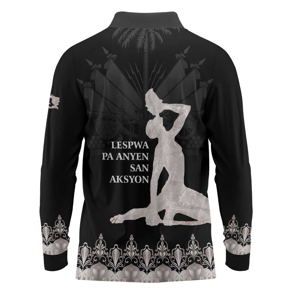 Haiti Neg Marron Silver Long Sleeve Polo Shirt Hope is Nothing Without Action