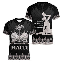 Haiti Neg Marron Silver Women V-Neck T-Shirt Hope is Nothing Without Action