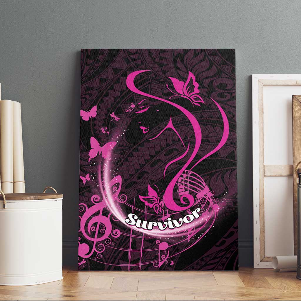 Survivor Melody Pink Canvas Wall Art Breast Cancer Polynesian Pattern