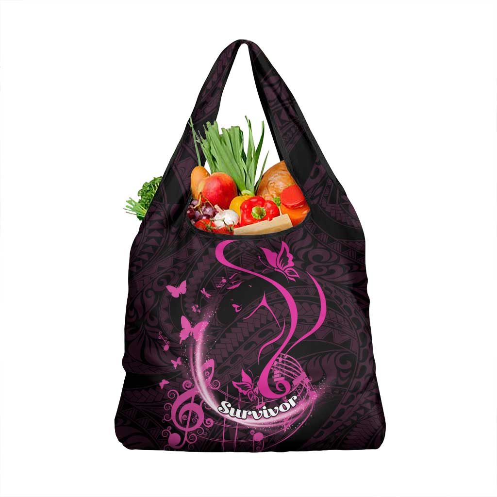 Survivor Melody Pink Grocery Bag Breast Cancer Polynesian Pattern