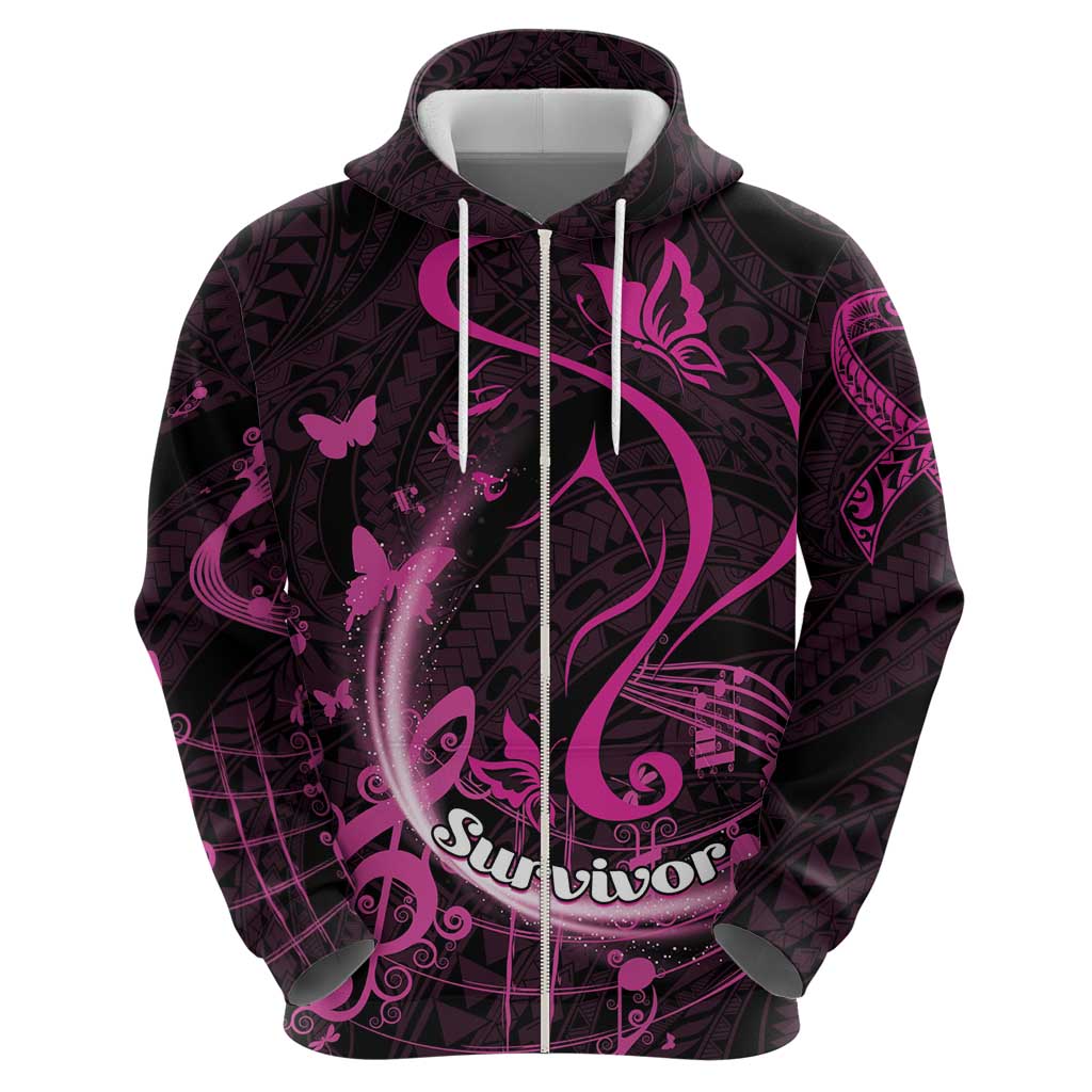 Personalised Survivor Melody Pink Hoodie Breast Cancer Polynesian Pattern