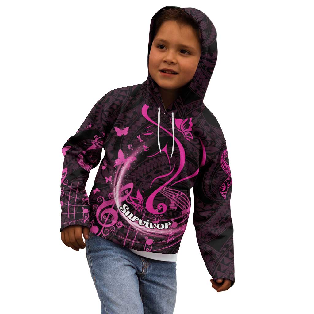 Personalised Survivor Melody Pink Kid Hoodie Breast Cancer Polynesian Pattern LT01 - Polynesian Pride