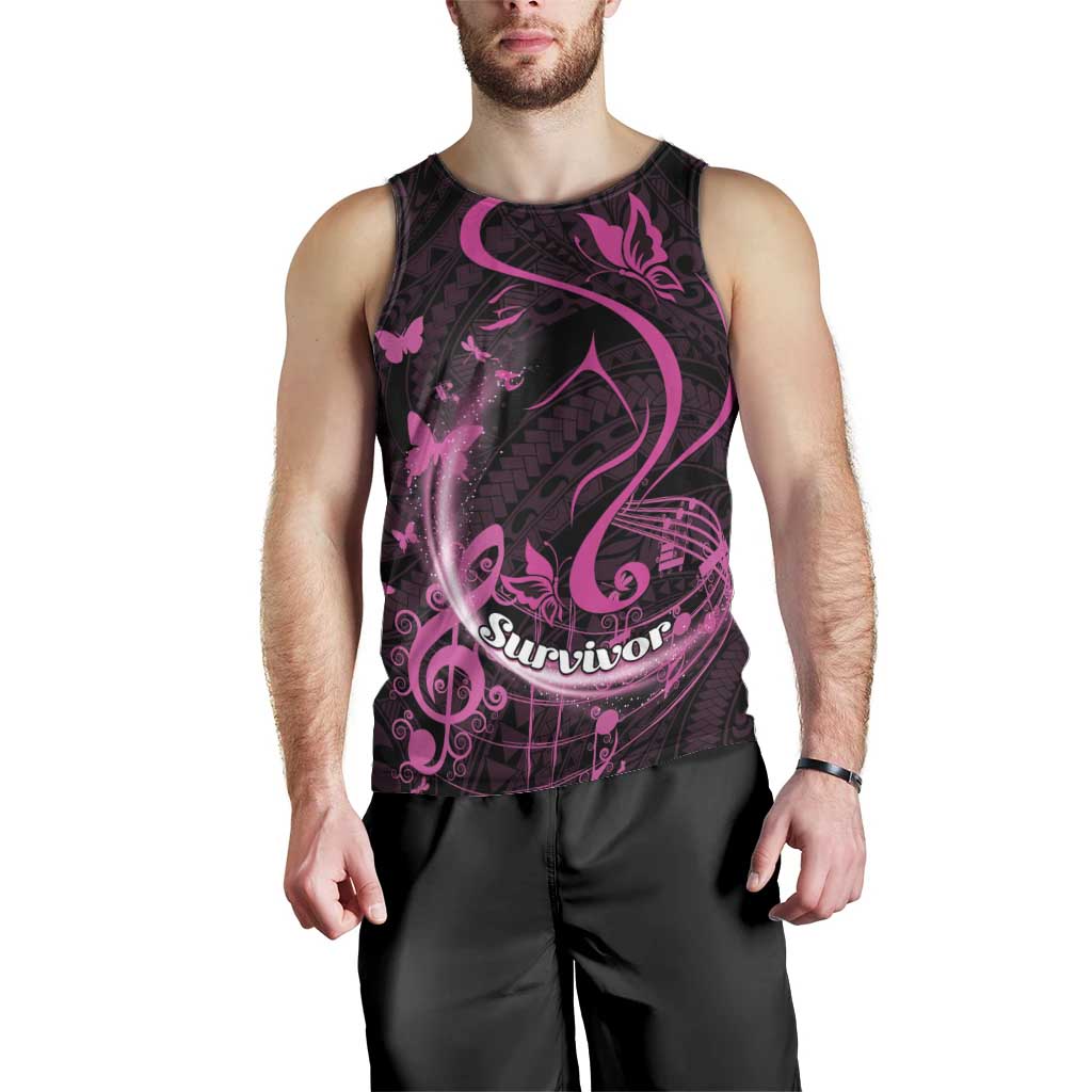 Personalised Survivor Melody Pink Men Tank Top Breast Cancer Polynesian Pattern