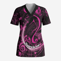 Personalised Survivor Melody Pink Scrub Top Breast Cancer Polynesian Pattern - Polynesian Pride