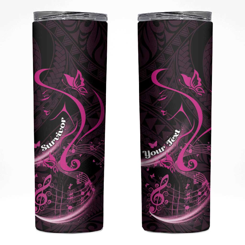 Personalised Survivor Melody Pink Skinny Tumbler Breast Cancer Polynesian Pattern LT01 Pink - Polynesian Pride