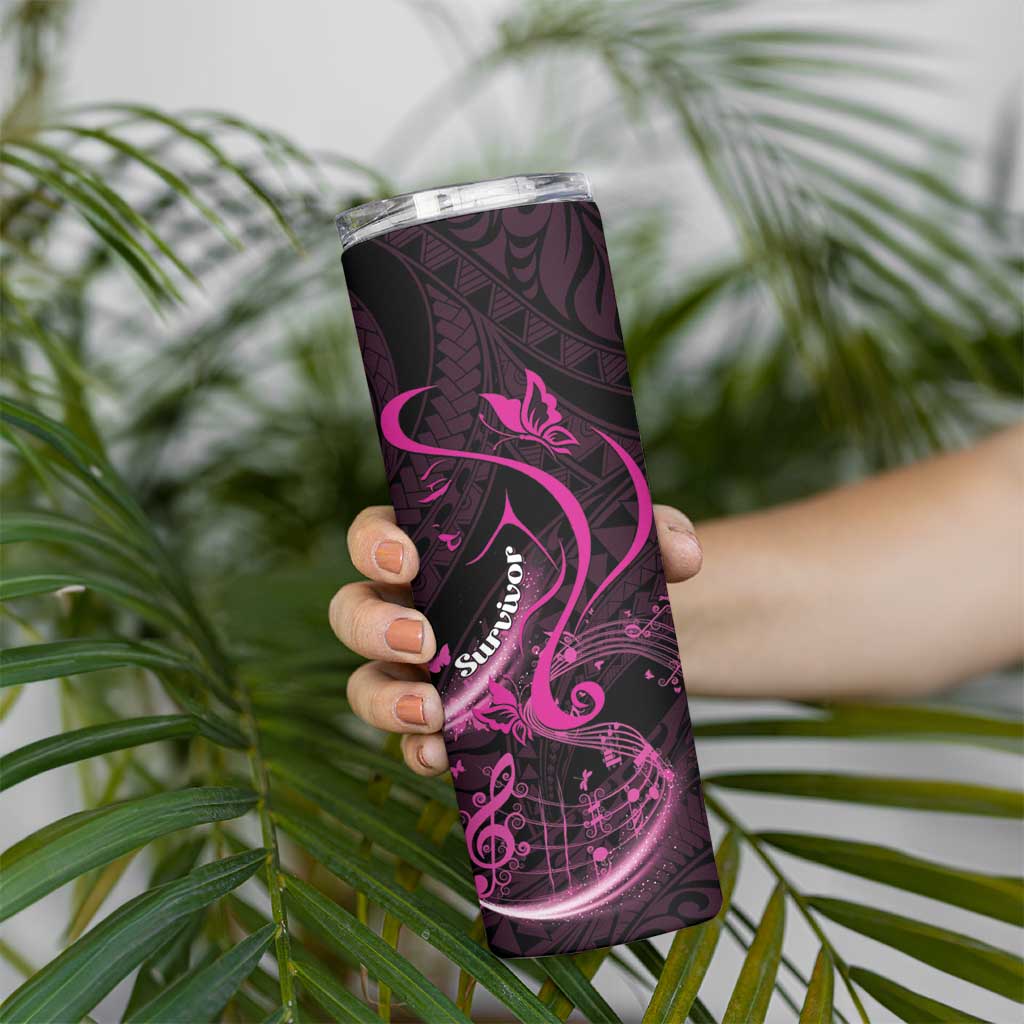 Personalised Survivor Melody Pink Skinny Tumbler Breast Cancer Polynesian Pattern LT01 - Polynesian Pride