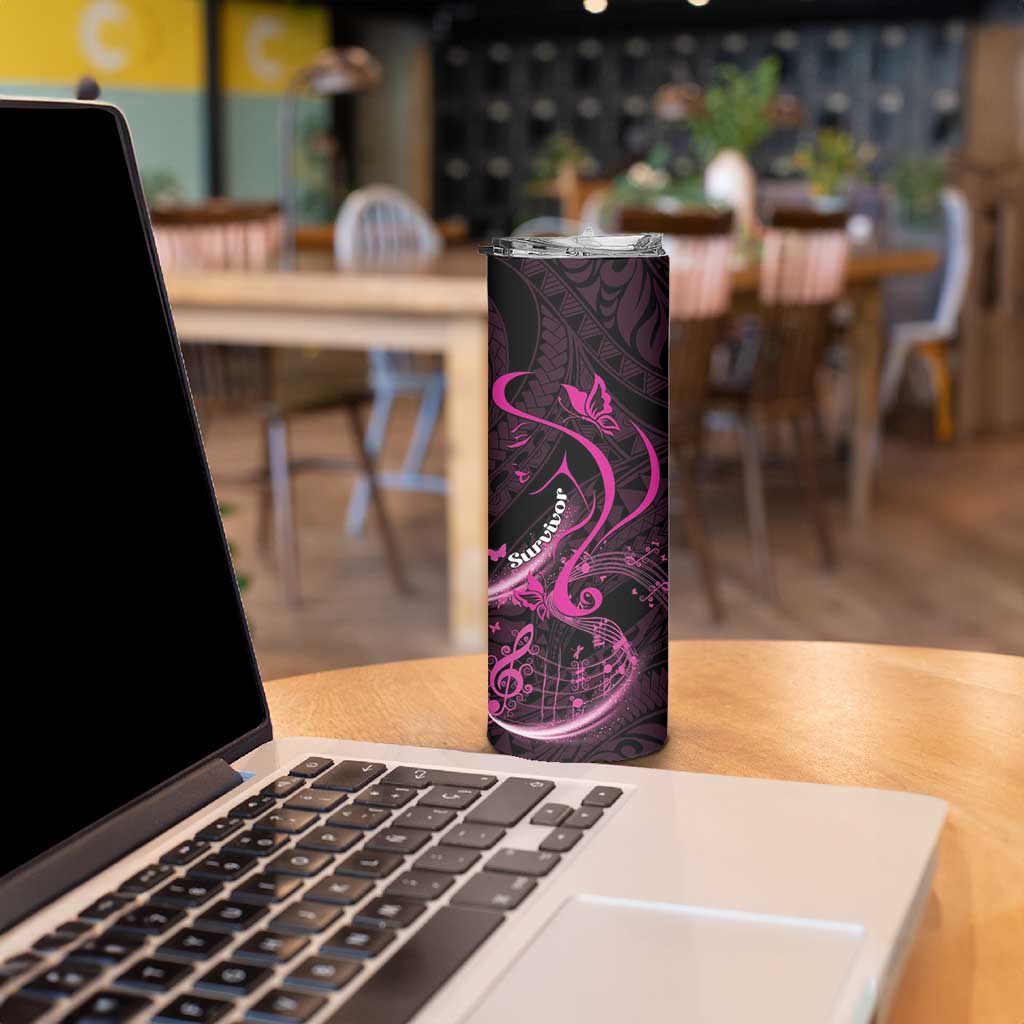 Personalised Survivor Melody Pink Skinny Tumbler Breast Cancer Polynesian Pattern LT01 - Polynesian Pride