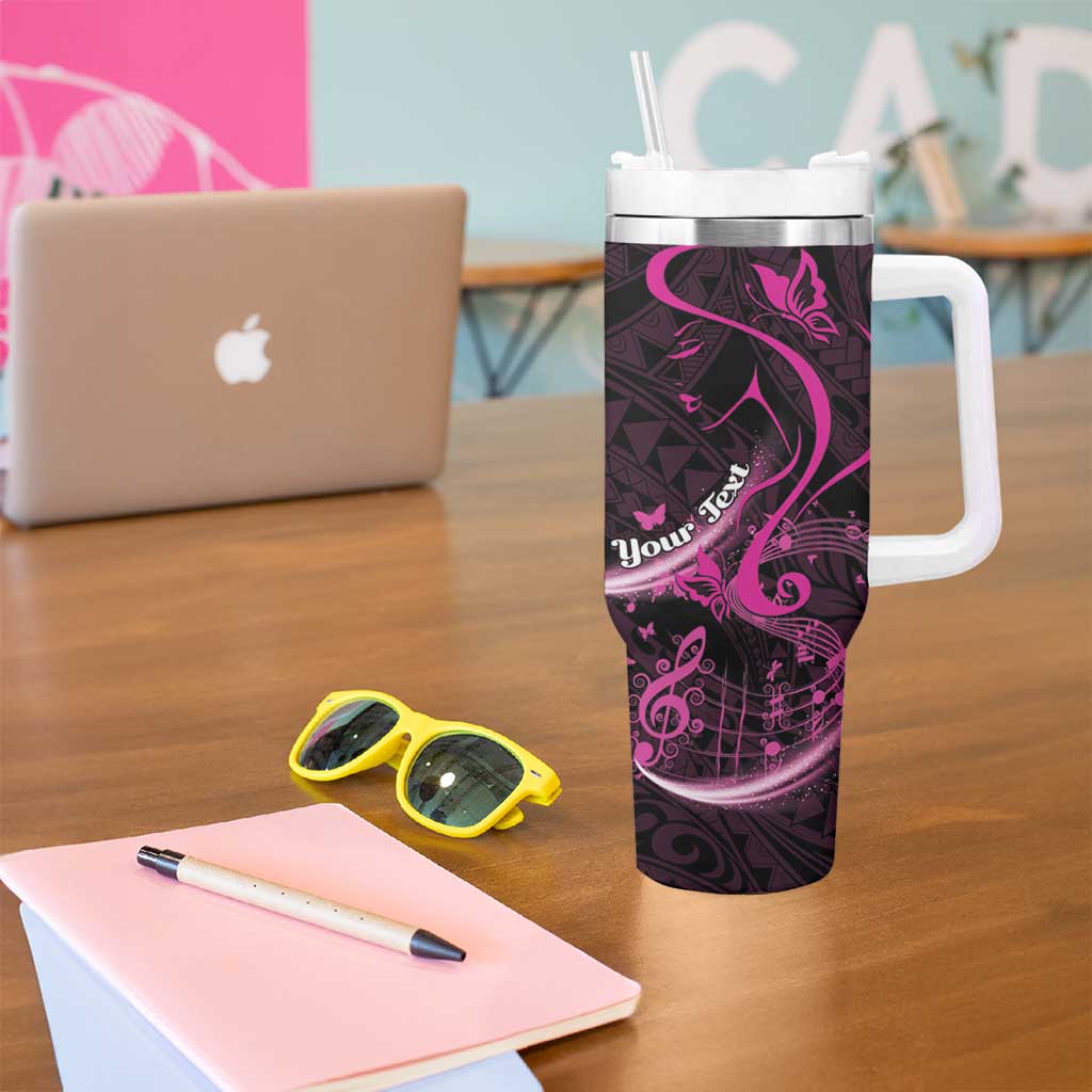 Personalised Survivor Melody Pink Tumbler With Handle Breast Cancer Polynesian Pattern